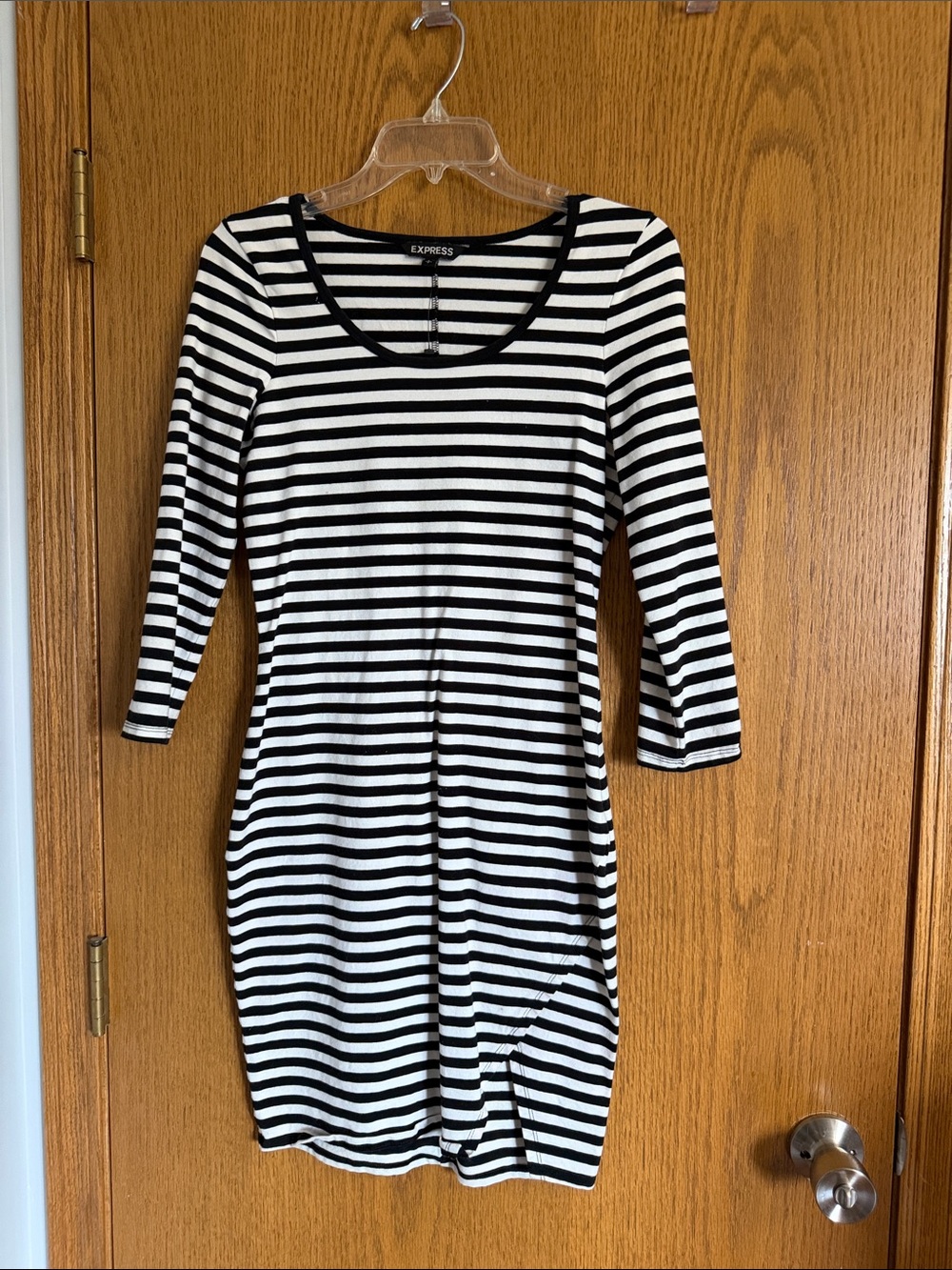 Express Black and White Striped Midi Scoop Neck Dress